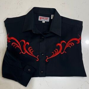 Vintage Wanted by Beads Embroidered Rhinestone Western Shirt Size M